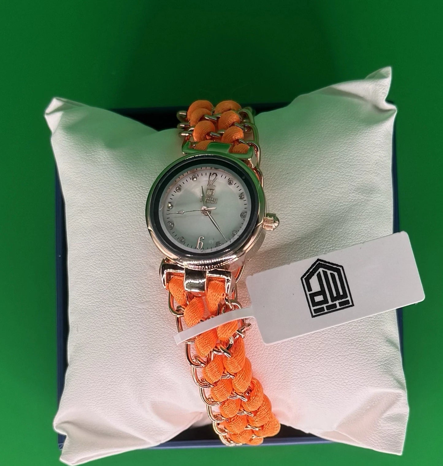 Women's Quartz Watch Orange Nylon Strap Rose Gold Analog 25mm Water Resist