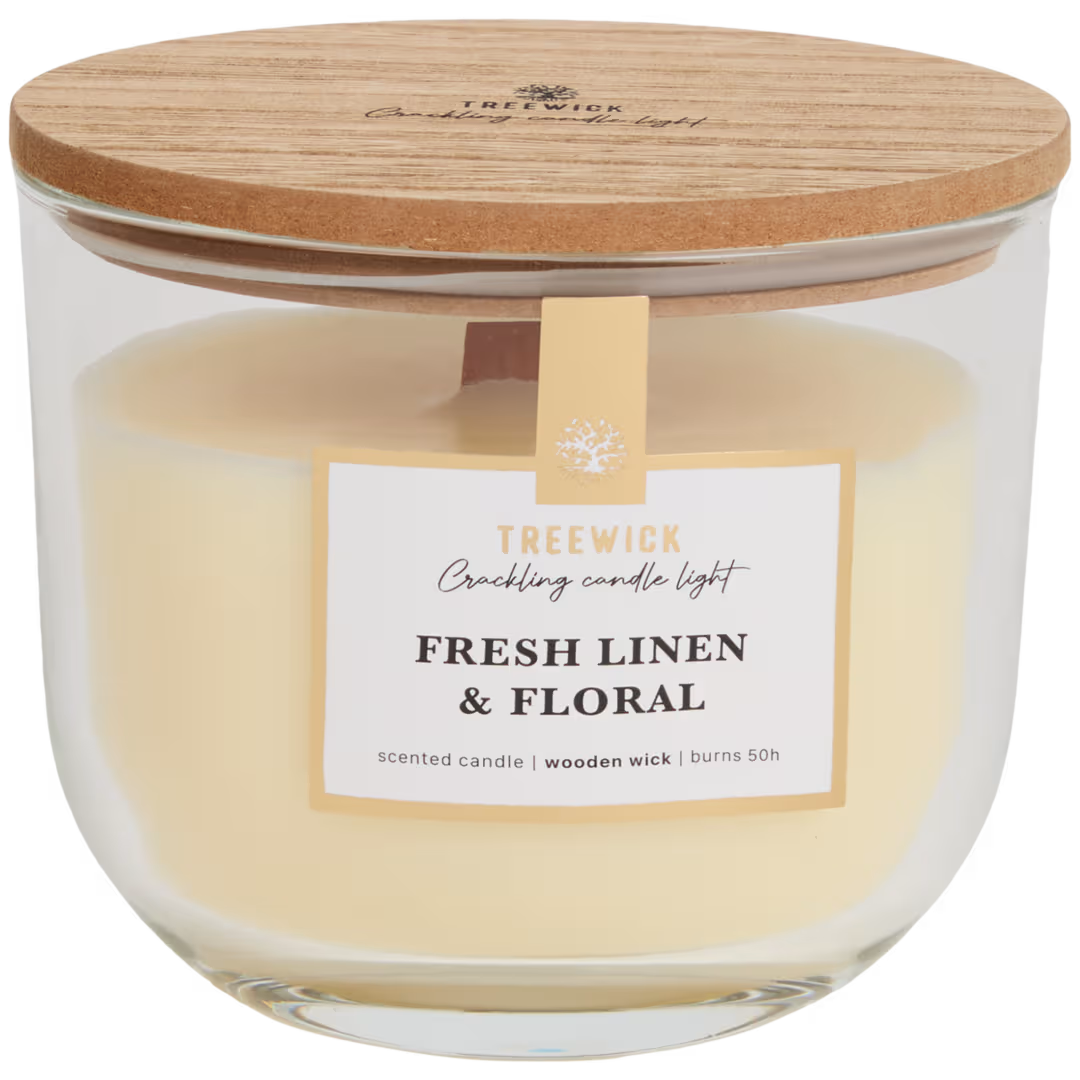Treewick geurkaars met houtlont - Fresh Linen & Floral